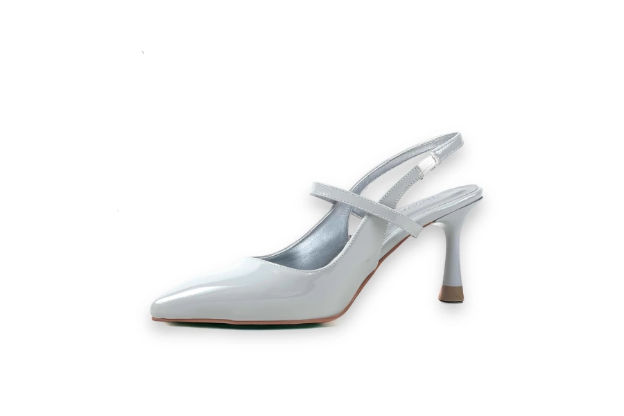 Shoecide Kadın Olvan Gümüş Rugan İnce Topuk Ayakkabı Sandalet 7 Cm Topuk 608