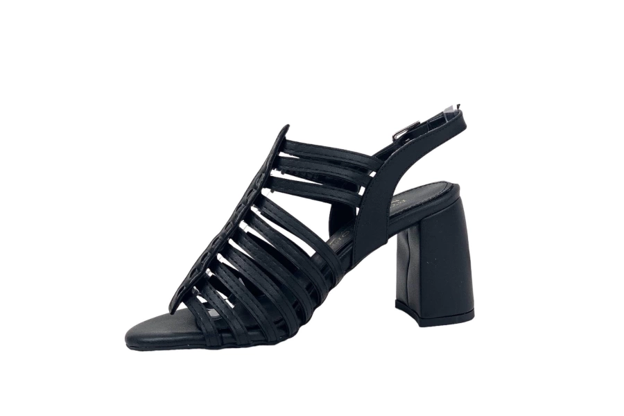 Shoecide Kadın Pert Siyah Cilt Kalın Yüksek Topuk Ayakkabı Sandalet 9 Cm 102