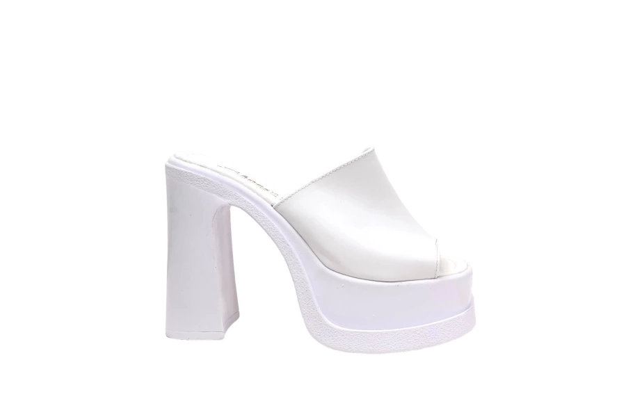 Shoecide Kadın Rekla Beyaz Yüksek Platform Terlik 15 Cm Topuk 1001