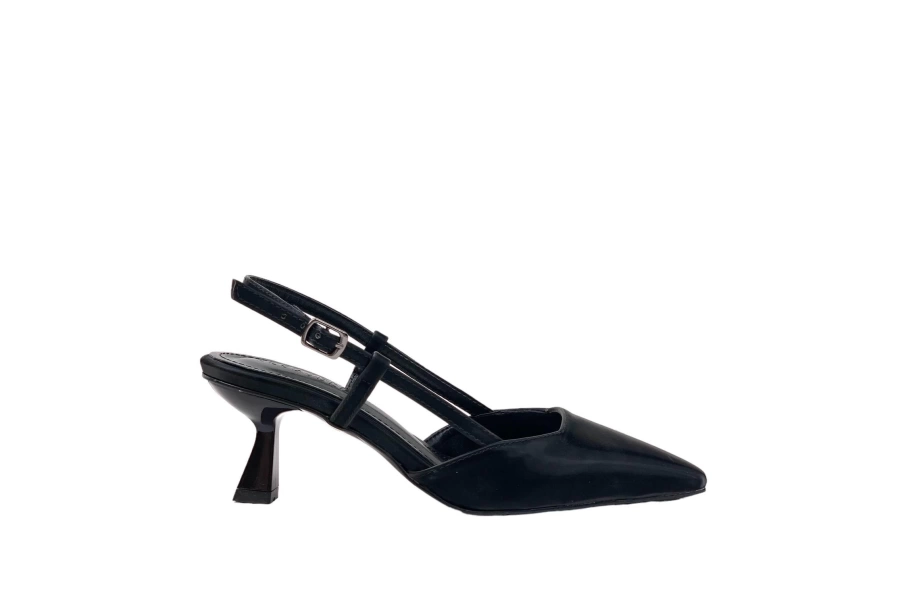 Shoecide Kadın Sedj Siyah İpek Malzeme Arkası Açık Badem Topuk Ayakkabı 5.5 Cm 002