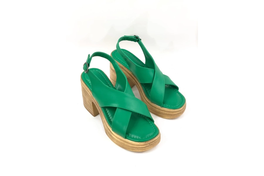 Shoecide Kadın Sence Yeşil Ortopedik Taban Yüksek Topuk Platform Sandalet