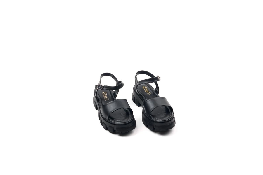 Shoecide Kadın Siyah Merl Yüksek Taban Ortopedik Bilekten Bağlamalı Sandalet