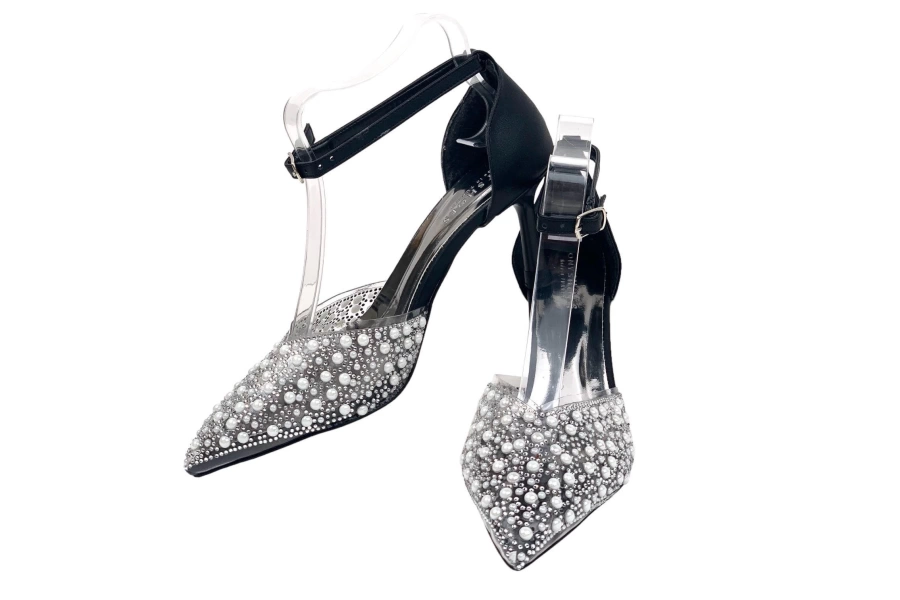 Shoecide Kadın Turg Siyah Sivri Burun Taş Detaylı Abiye Ayakkabı 7,5cm
