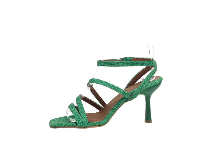Shoecide Kadın Yerha Yeşil Kot Malzeme Sandalet 8 Cm 9902