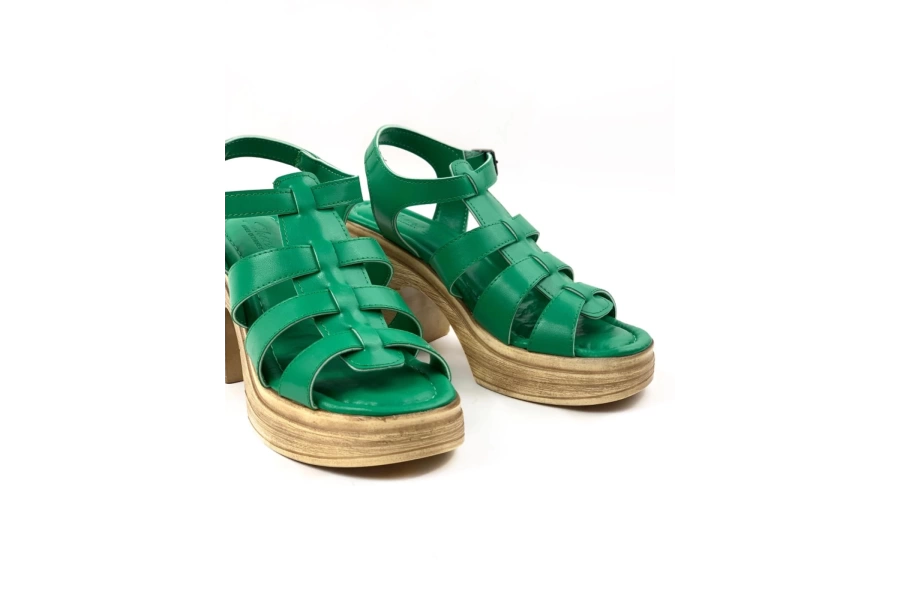 Shoecide Kadın Yeşil Dence Yüksek Topuk Ortopedik Taban Platform 3 Bantlı Sandalet