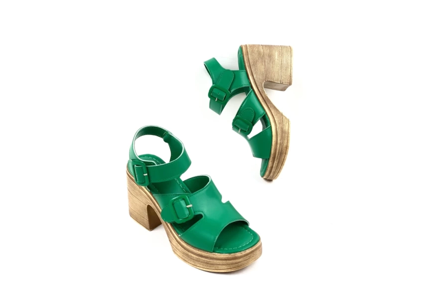 Shoecide Kadın Yeşil Hennd Ortopedik Yüksek Taban Yüksek Topuk Sandalet