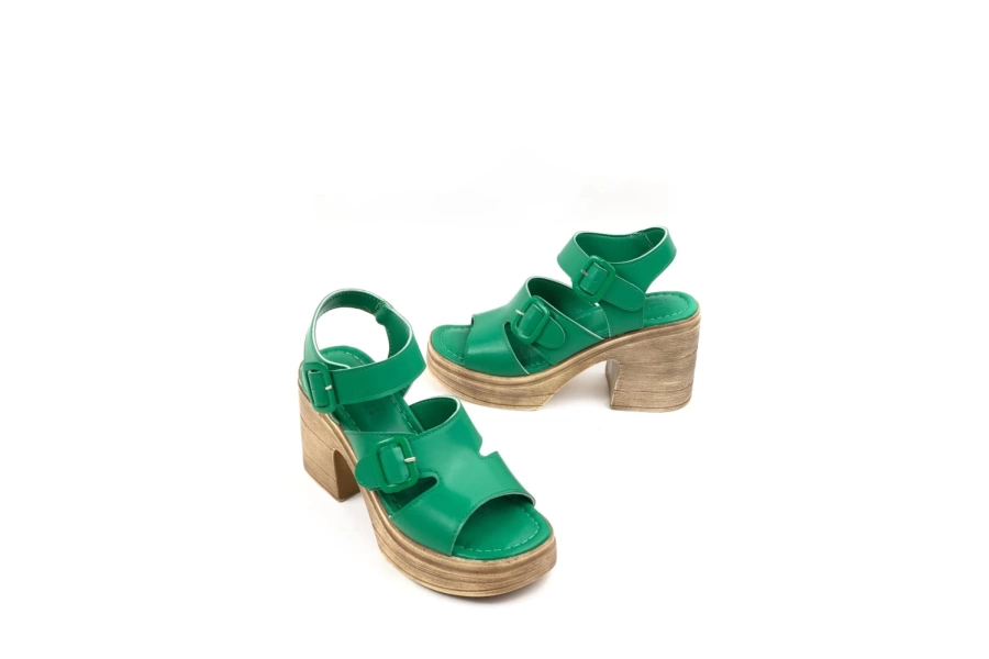 Shoecide Kadın Yeşil Hennd Ortopedik Yüksek Taban Yüksek Topuk Sandalet