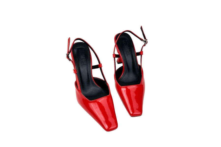 Shoecide Kadın Yojd Kırmızı Rugan Topuklu Arkası Açık Ayakkabı 8 Cm 765