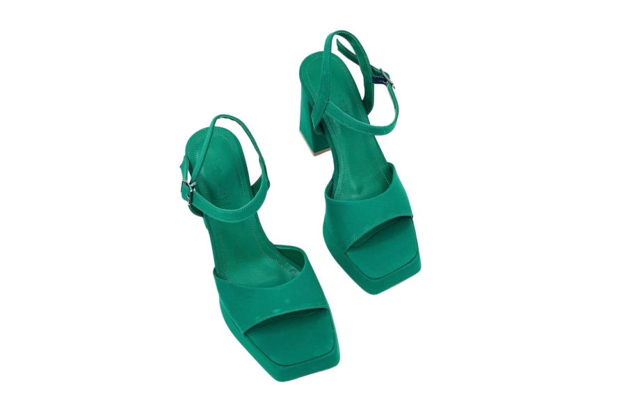 Shoecide Kadın Yorse Yeşil Tek Bank Bilekten Bağlama Yüksek Topuk Platdorm Saten Ayakkabı