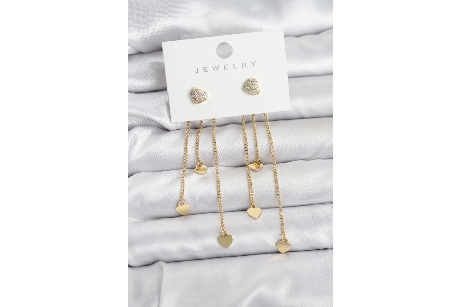 Shoecide Kalp Model Gold Renk Pirinç Sallantılı Kadın Küpe