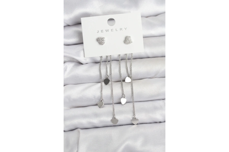 Shoecide Kalp Model Gümüş Renk Pirinç Sallantılı Kadın Küpe