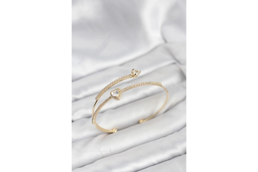 Shoecide Kalp Model Pirinç Gold Renk Kadın Bileklik