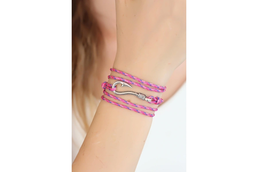 Shoecide Karışık Desenli Pembe Renk Gümüş Metal Kancalı Bayan Çoklu Bileklik