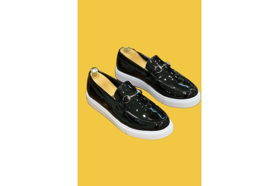 Shoecide Kb-027 Bağcıksız Siyah Rugan G Toka Günlük Klasik Erkek Ayakkabı