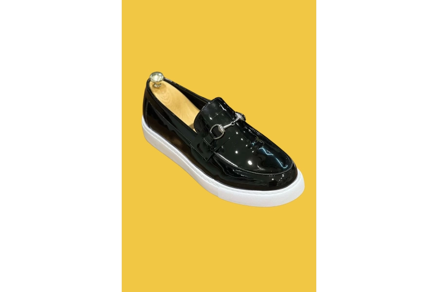 Shoecide Kb-027 Bağcıksız Siyah Rugan G Toka Günlük Klasik Erkek Ayakkabı