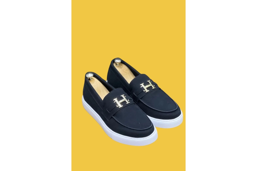 Shoecide Kb-027 Bağcıksız Siyah Süet H Tokalı Günlük Klasik Erkek Ayakkabı