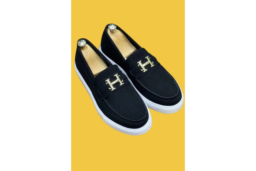 Shoecide Kb-027 Bağcıksız Siyah Süet H Tokalı Günlük Klasik Erkek Ayakkabı