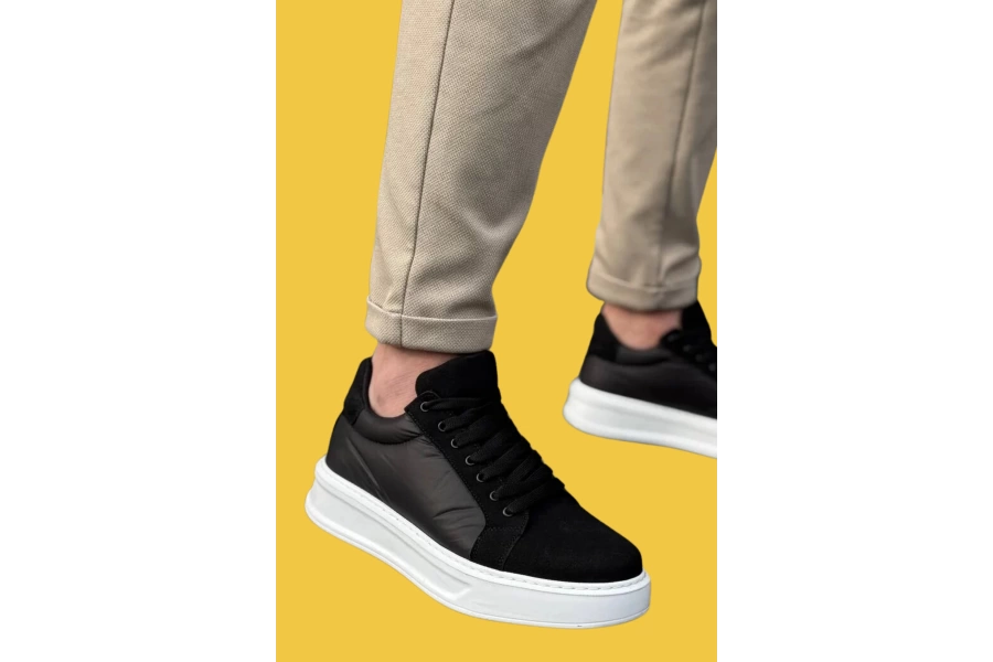 Shoecide sbKb-046 Bağcıklı Siyah Paraşüt Beyaz Yüksek Taban Erkek Günlük Spor Ayakkabı