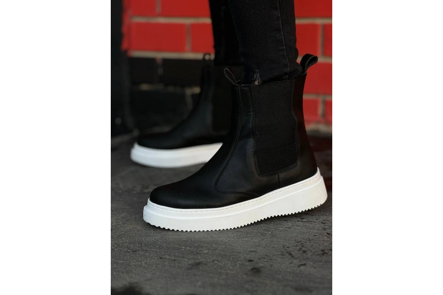 Shoecide Kb-0992 Siyah Cilt  Yüksek Taban  Lastikli Erkek Bot