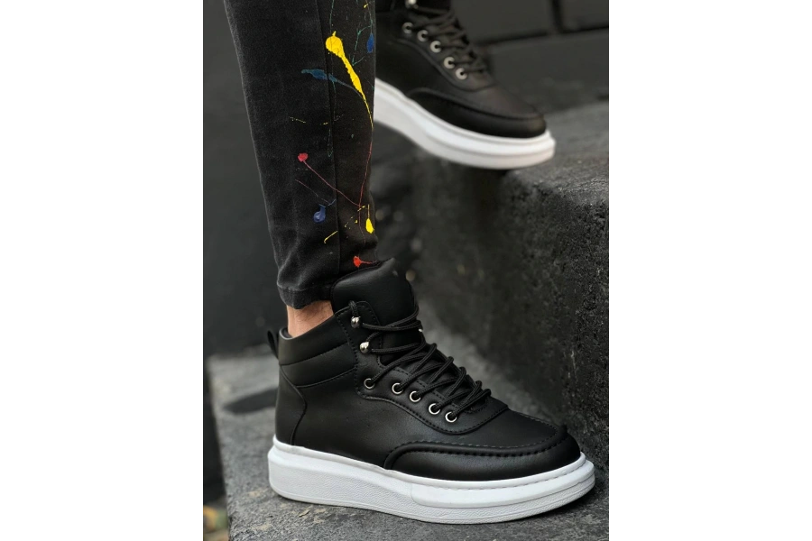 Shoecide Kb-0994 Siyah Cilt  Yüksek Taban  Erkek Bilek Bot