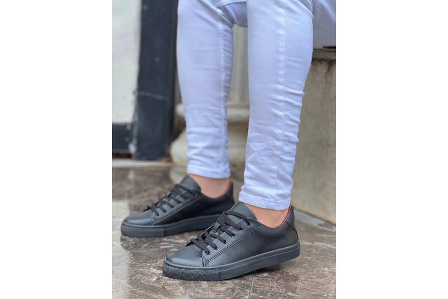 Shoecide Kb-122 Siyah Cilt Siyah Yüksek Taban Bağcıklı Günlük Erkek Ayakkabı