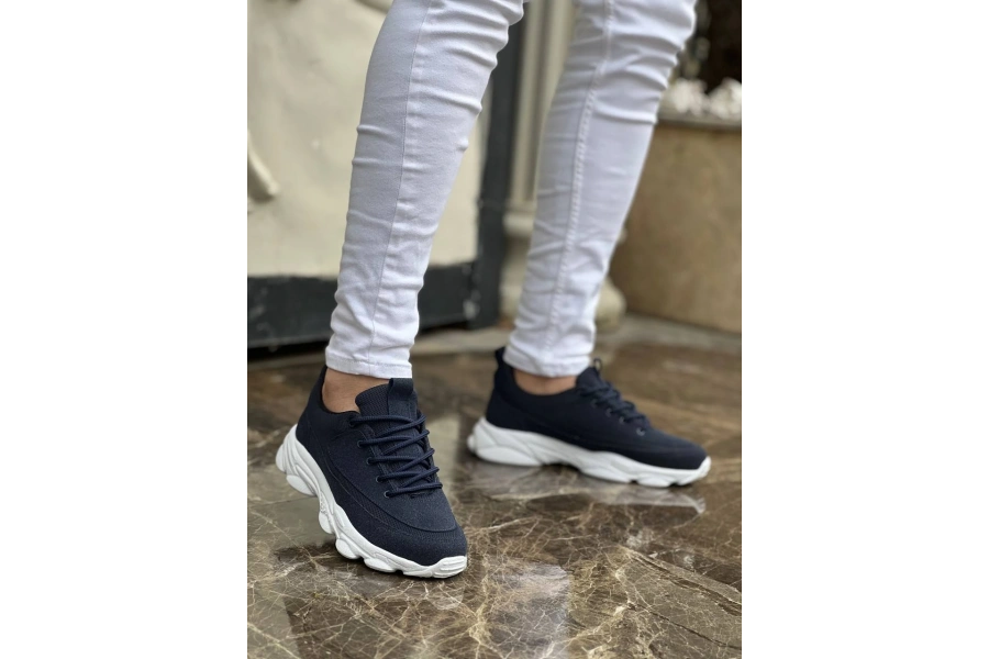 Shoecide Kb-707 Lacivert Süet Yüksek Taban Bağcıklı Günlük Erkek Ayakkabı