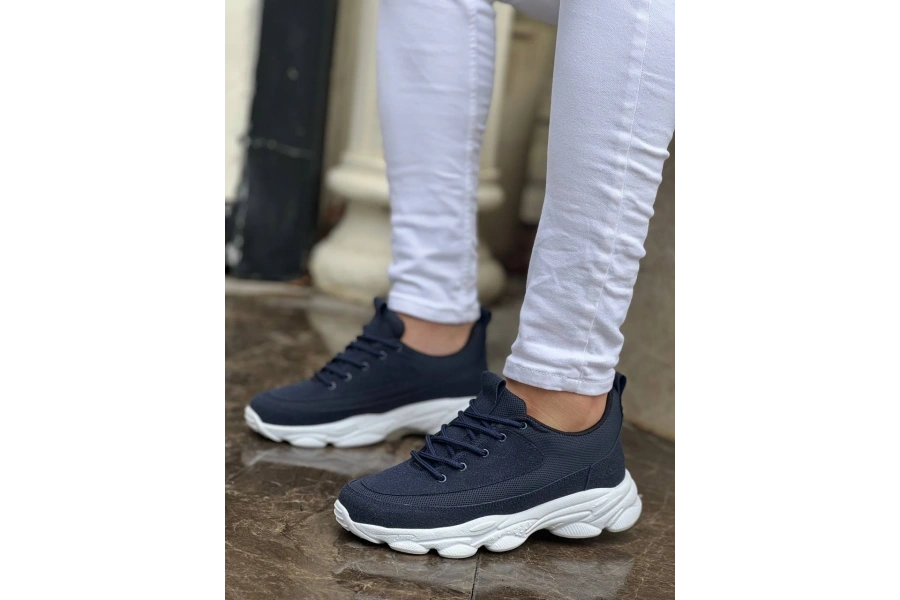 Shoecide Kb-707 Lacivert Süet Yüksek Taban Bağcıklı Günlük Erkek Ayakkabı