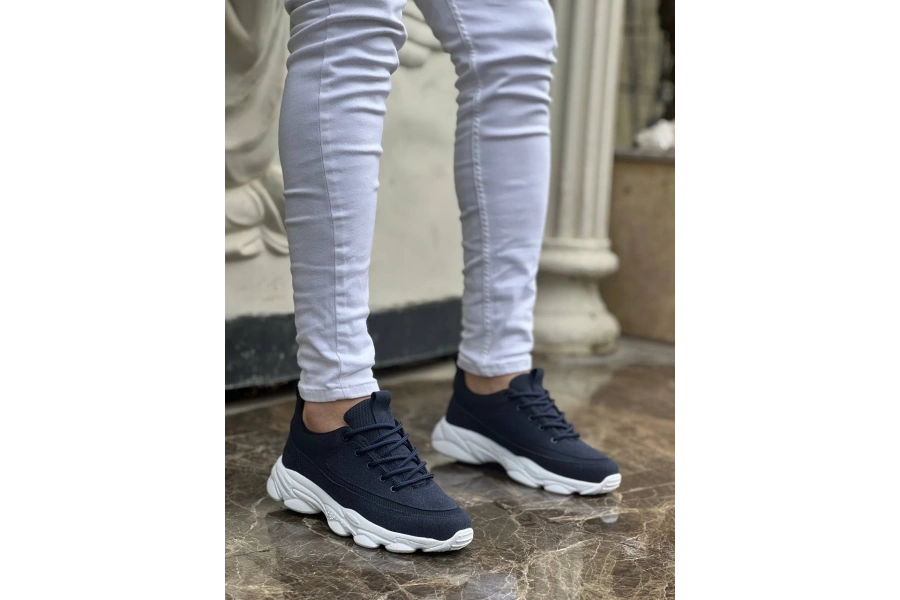 Shoecide Kb-707 Lacivert Süet Yüksek Taban Bağcıklı Günlük Erkek Ayakkabı