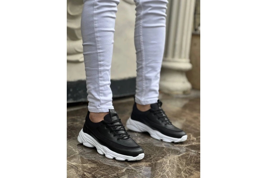 Shoecide Kb-707 Siyah Cilt Yüksek Taban Bağcıklı Günlük Erkek Ayakkabı