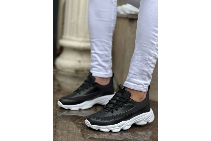 Shoecide Kb-707 Siyah Cilt Yüksek Taban Bağcıklı Günlük Erkek Ayakkabı