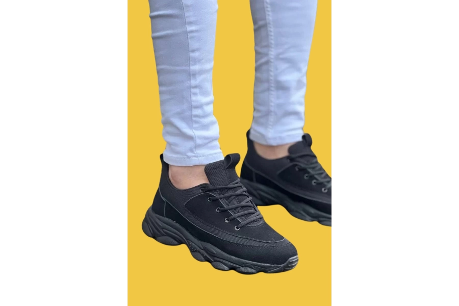 Shoecide Kb-707 Siyah Süet Siyah Yüksek Taban Bağcıklı Günlük Erkek Ayakkabı