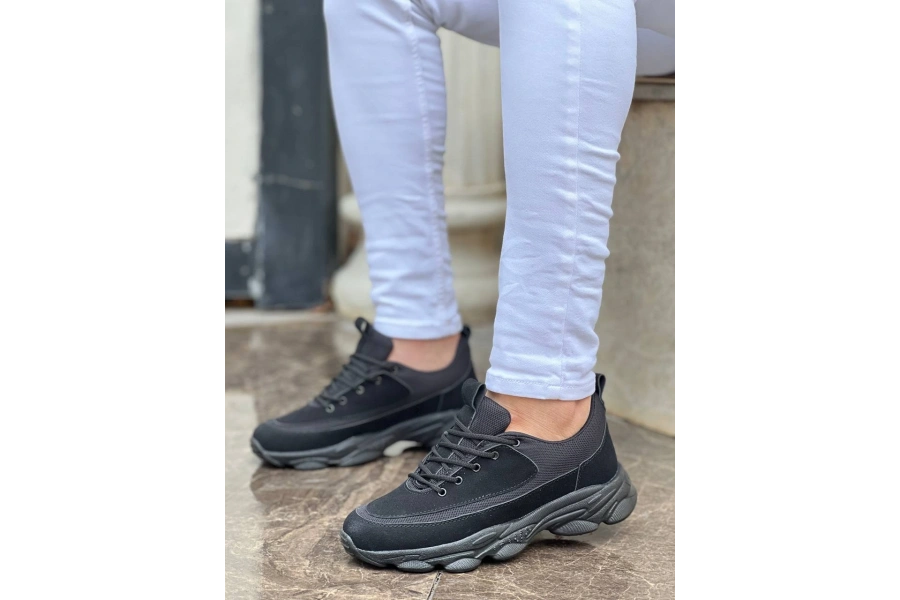 Shoecide Kb-707 Siyah Süet Siyah Yüksek Taban Bağcıklı Günlük Erkek Ayakkabı