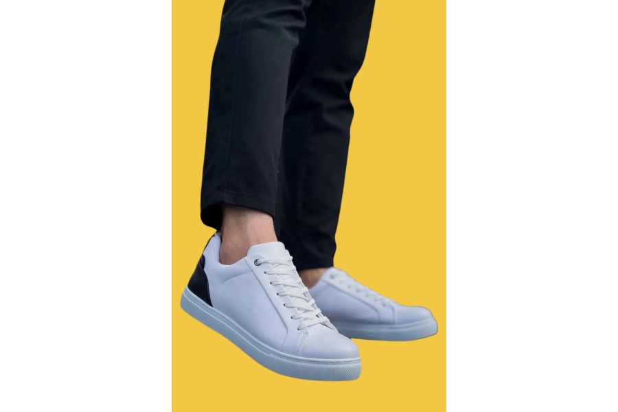 Shoecide Kb-bx1 Beyaz Siyah Cilt Detaylı Yüksek Beyaz Taban Günlük Erkek Ayakkabı