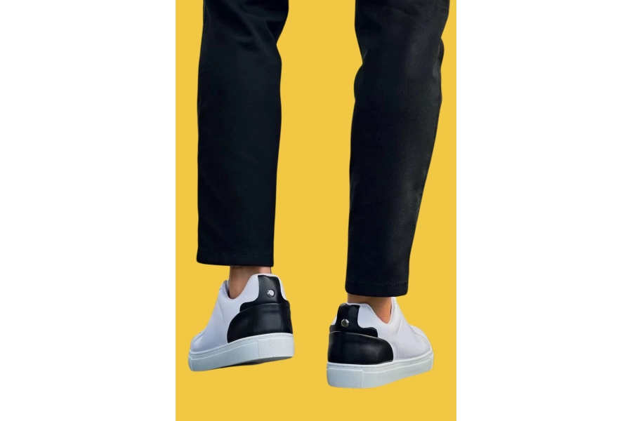 Shoecide Kb-bx1 Beyaz Siyah Cilt Detaylı Yüksek Beyaz Taban Günlük Erkek Ayakkabı