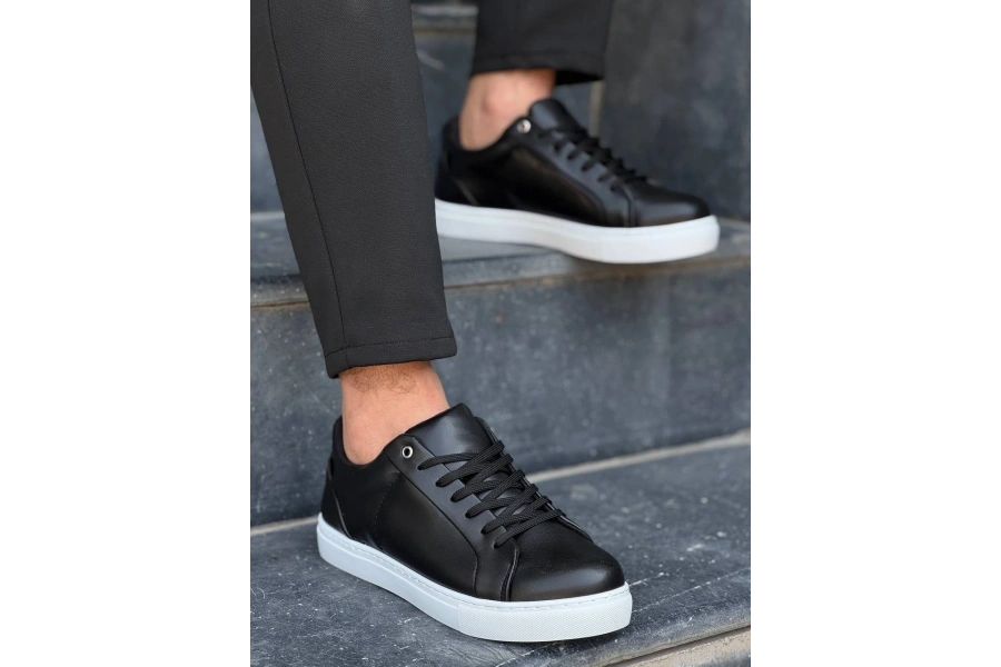 Shoecide Kb-bx1  Siyah Cilt Yüksek Beyaz Taban Günlük Erkek Ayakkabı