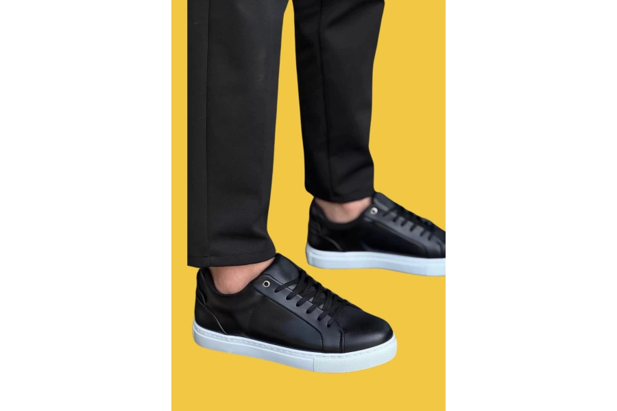 Shoecide Kb-bx1 Siyah Cilt Yüksek Beyaz Taban Günlük Erkek Ayakkabı