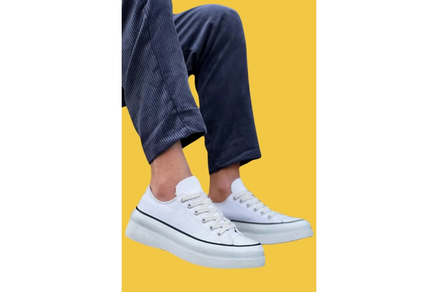 Shoecide Kb-cx-3 Bağcıklı Rahat Yaban Kısa Beyaz Keten Erkek Beyaz Yüksek Taban Spor Ayakkabı