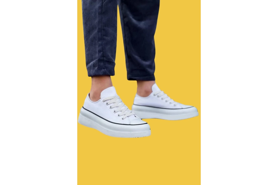 Shoecide Kb-cx-3 Bağcıklı Rahat Yaban Kısa Beyaz Keten Erkek Beyaz Yüksek Taban Spor Ayakkabı