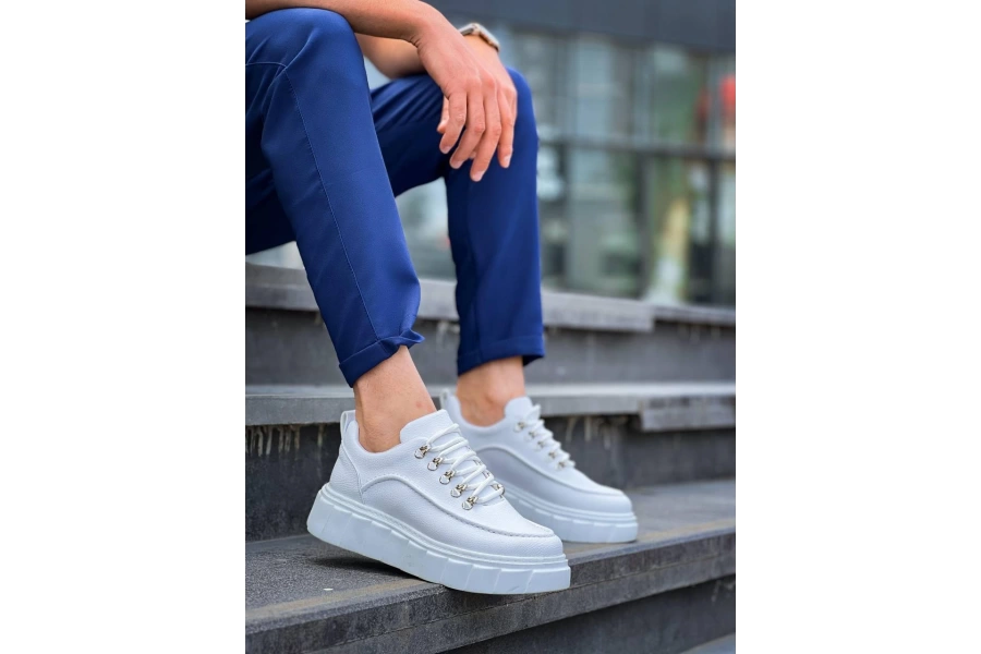 Shoecide Kb-x10 Beyaz Cilt  Beyaz Yüksek Taban Günlük Spor Ayakkabı