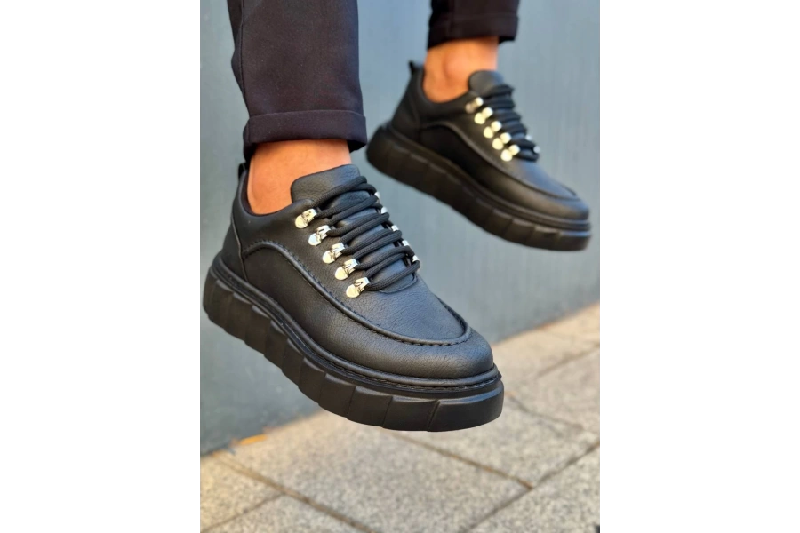 Shoecide Kb-x10 Kömür Cilt Yüksek Taban Günlük Spor Ayakkabı