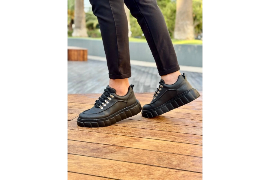 Shoecide Kb-x10 Kömür Cilt Yüksek Taban Günlük Spor Ayakkabı