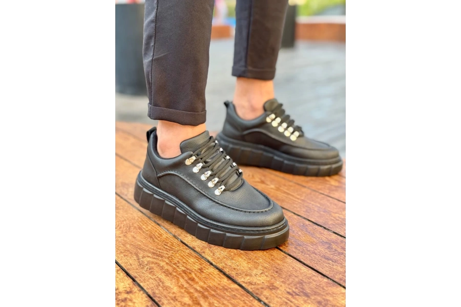 Shoecide Kb-x10 Kömür Cilt Yüksek Taban Günlük Spor Ayakkabı
