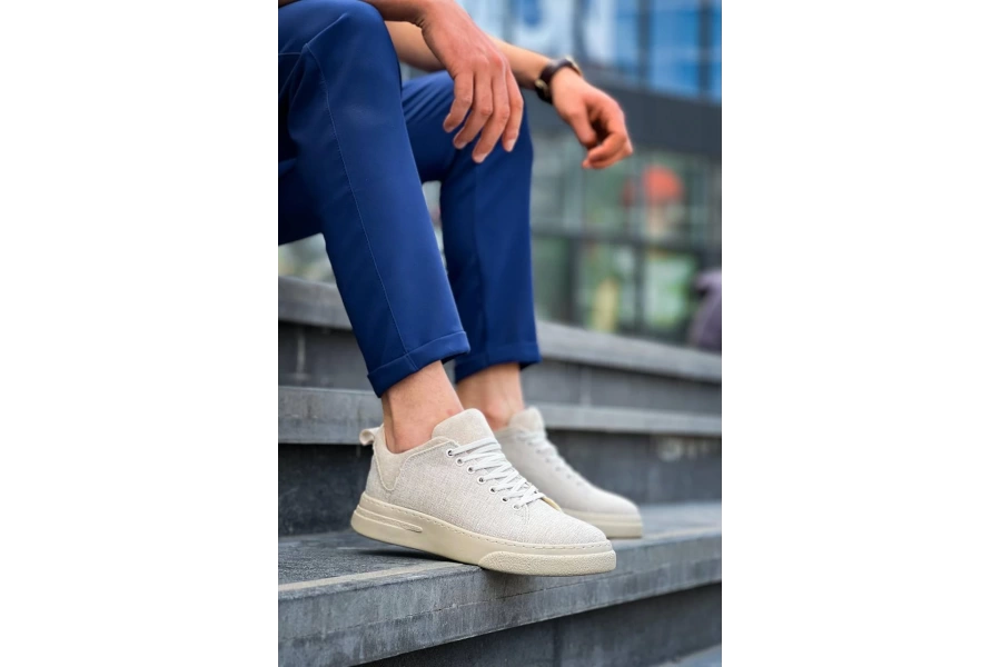 Shoecide Kb-x204 Bej Keten Bej Yüksek Taban Günlük Erkek Spor Ayakkabı