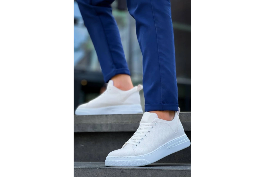 Shoecide Kb-x204 Beyaz Keten Beyaz Yüksek Taban Günlük Erkek Spor Ayakkabı