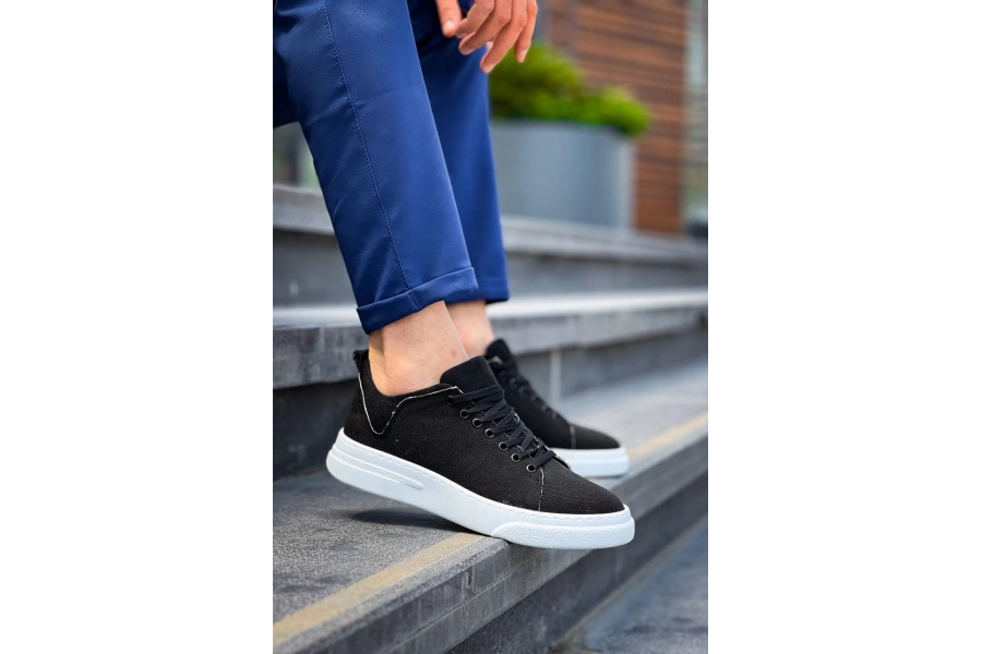 Shoecide Kb-x204 Siyah Keten Beyaz Yüksek Taban Günlük Erkek Spor Ayakkabı
