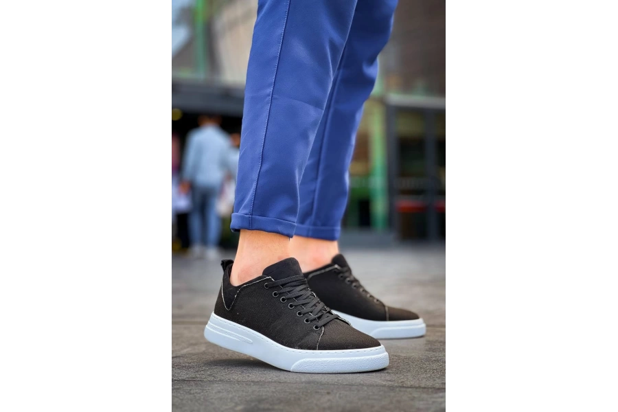 Shoecide Kb-x204 Siyah Keten Beyaz Yüksek Taban Günlük Erkek Spor Ayakkabı