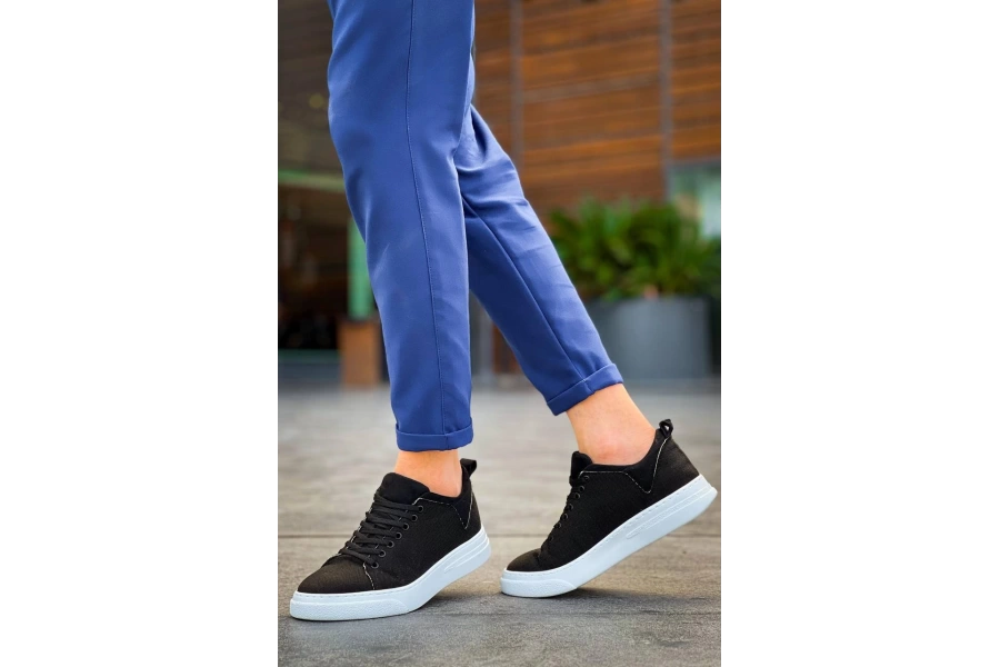 Shoecide Kb-x204 Siyah Keten Beyaz Yüksek Taban Günlük Erkek Spor Ayakkabı