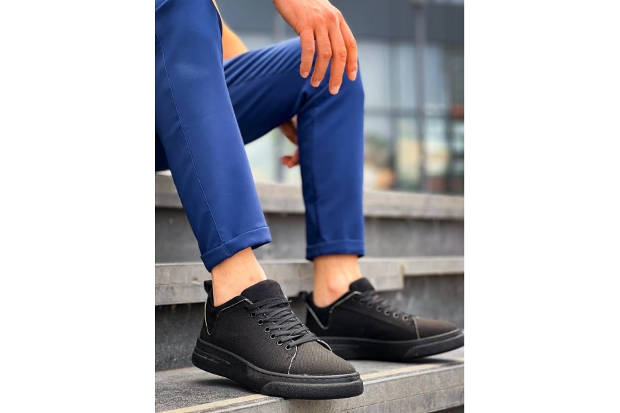Shoecide Kb-x204 Siyah Keten Siyah Yüksek Taban Günlük Erkek Spor Ayakkabı