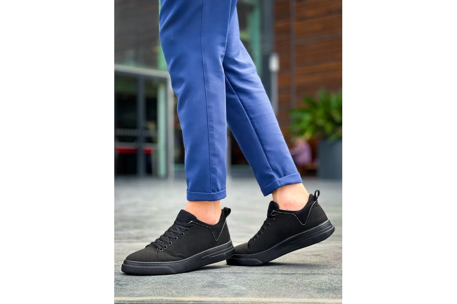 Shoecide Kb-x204 Siyah Keten Siyah Yüksek Taban Günlük Erkek Spor Ayakkabı