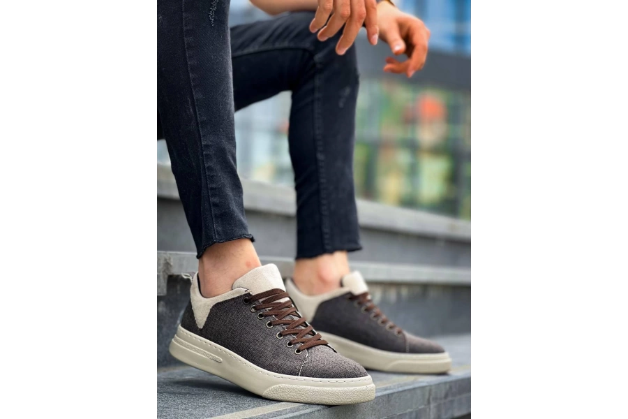 Shoecide Kb-x204 Taba Bej Keten Bej Yüksek Taban Günlük Erkek Spor Ayakkabı